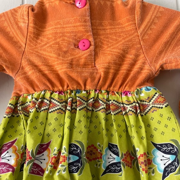 Ricrac & Ruffles Mixed Pattern Long Sleeve Cotton Dress 12 months - Picture 3 of 10